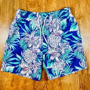 Mens Boardies Pineapple Tropical Swim Trunks / Shorts Size Small. Blue Floral